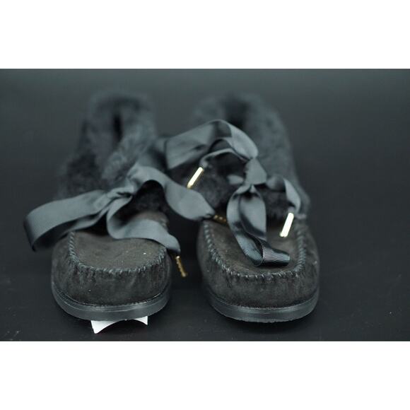 Tory Burch Aberdeen Genuine Rabbit Fur Trim Slipper Bootie SZ 5.5 NIB Black Bow - Picture 6 of 12